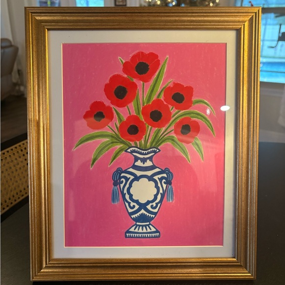 8x10 Framed Chinoiserie vase and Poppy Floral Art Print - Picture 3 of 4
